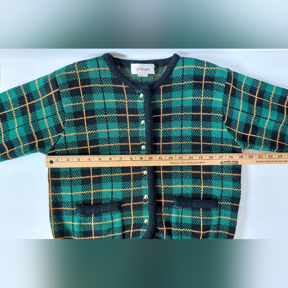 1980s Plaid Christmas Cardigan‎ "Ugly" Sweater Petite Medium Worthington Preppy - Picture 4 of 5